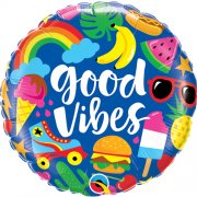 Balloon saying good vibes with summer styled pictures